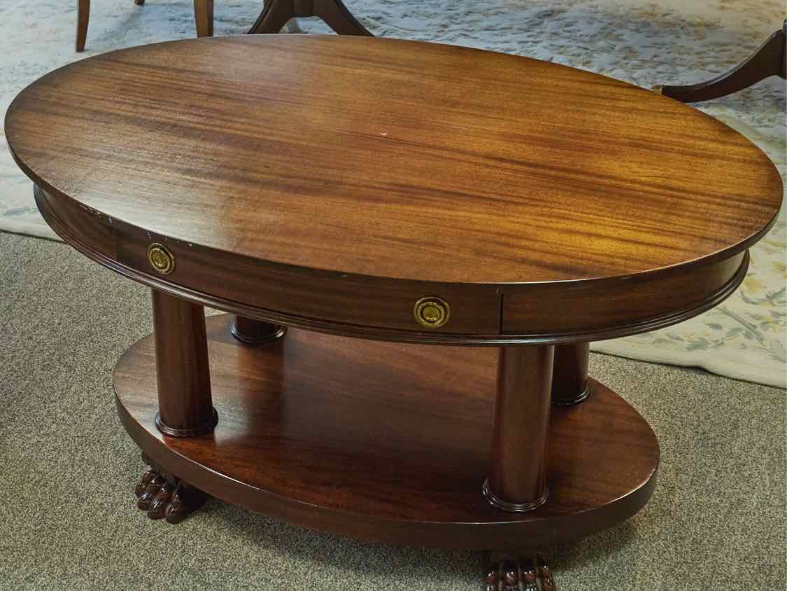 Mahogany Oval Library Table with Paw Feet