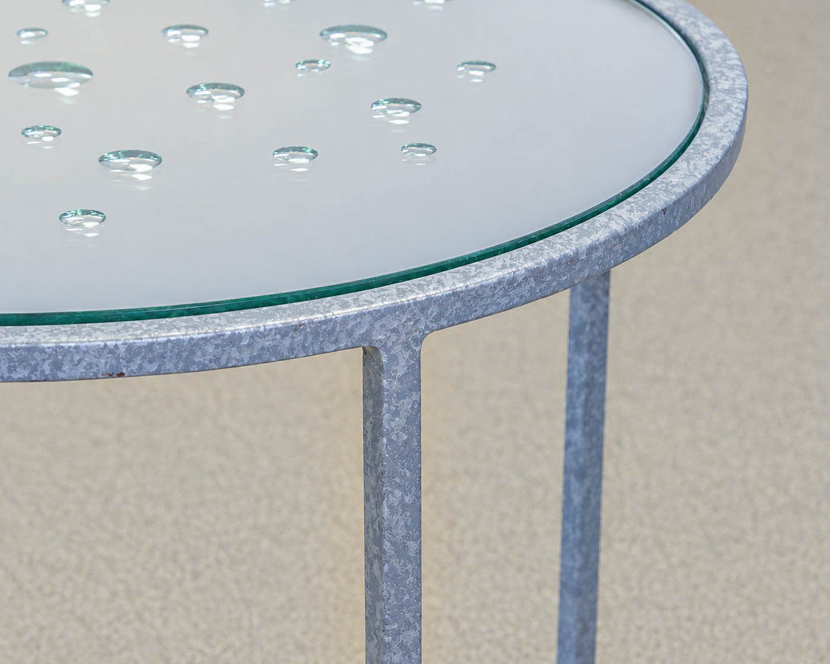 Metal Accent Side Table with Water Droplet Design and Glass Mirrored Top