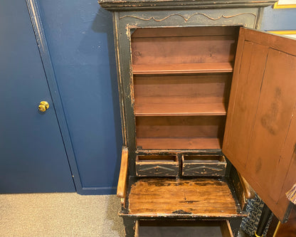 Antique Black Painted Hall Bench