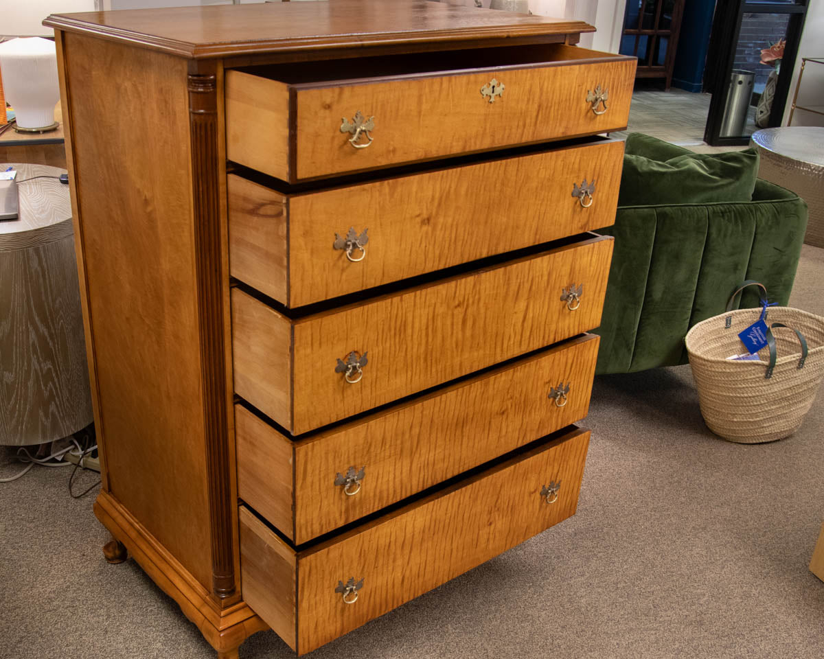 Solid Tiger Maple Five Drawer Chest