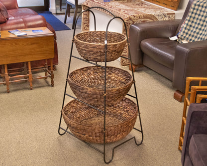 Black Metal Stand with 3 Wicker Baskets