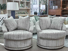 Pair of Raymoor & Flanigan Sofia Swivel Chairs in Loft Stripe