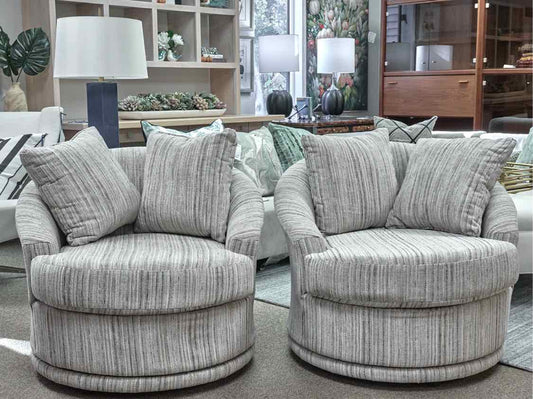 Pair of Raymoor & Flanigan Sofia Swivel Chairs in Loft Stripe
