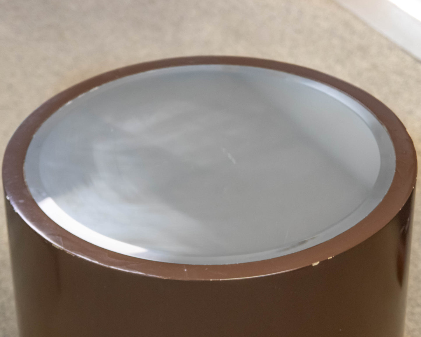 Sleek Cocoa-Finished Round Drum Base Side Table