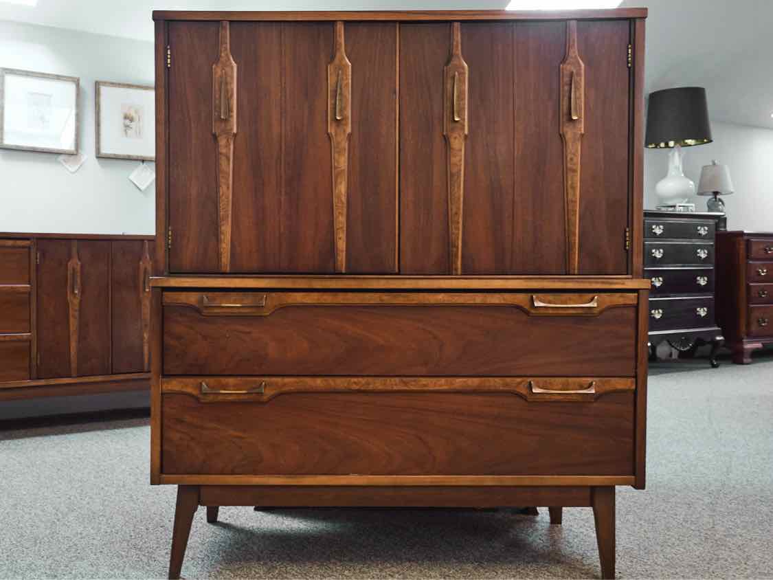 MCM Style Burled Walnut Armoire