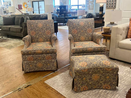 Pair of Transitional Arm Chairs w/ Ottoman