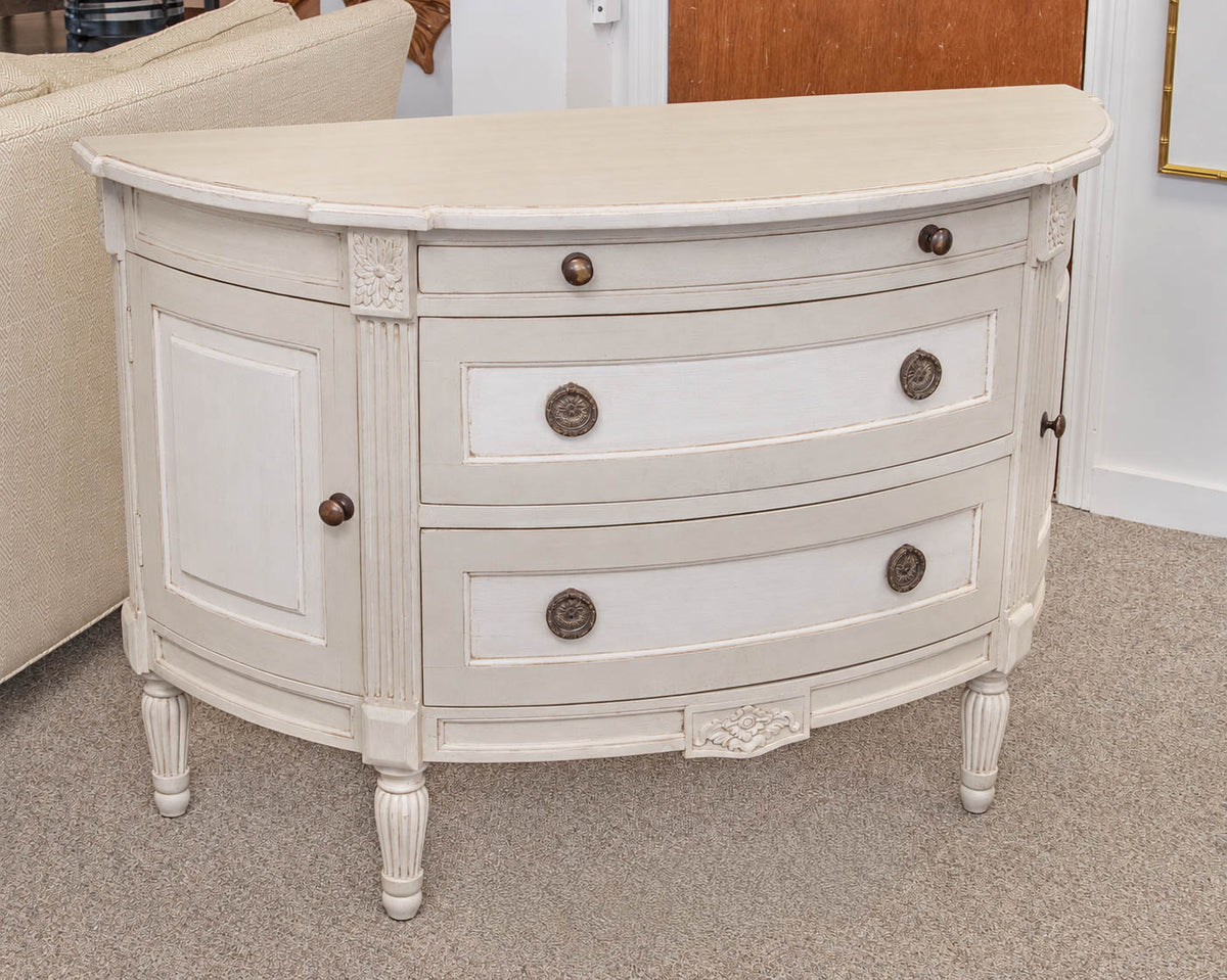 Cream Finish Demilune W/ 2 Doors & 3 Drawers