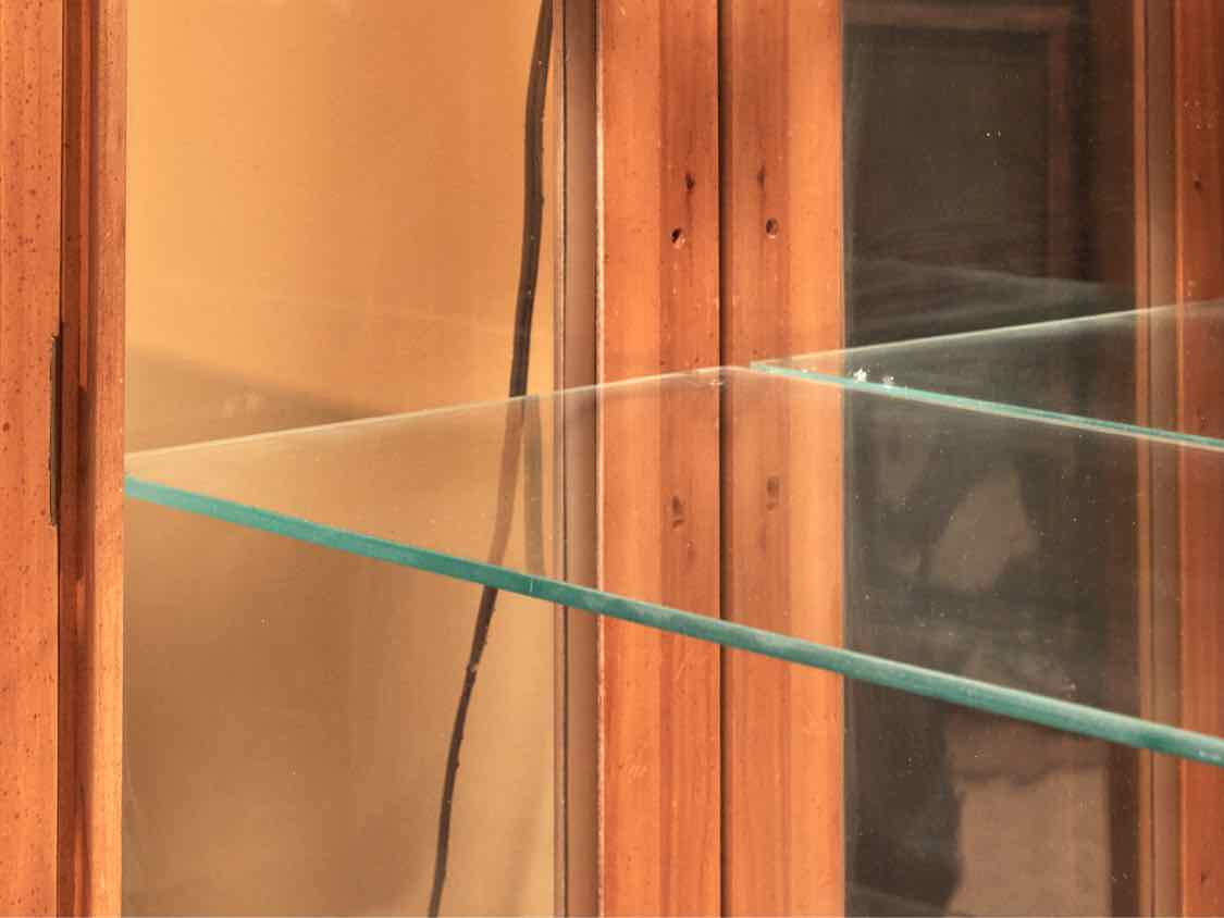 Pine 2 Glass Door 5 Glass Shelf Display Cabinet