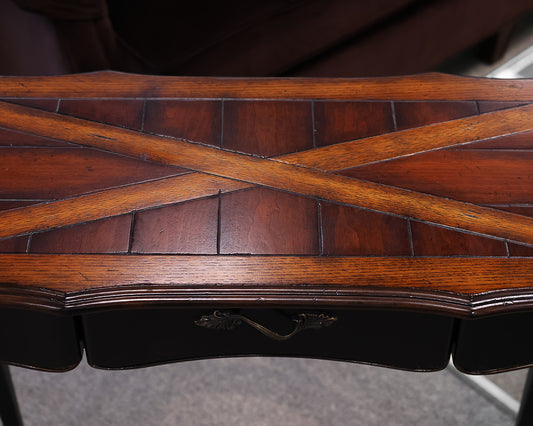 French Country Single Drawer Console in Black with Natural Finish Plank Top