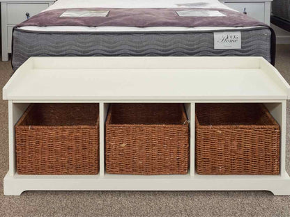 Pottery Barn White Hall Bench W/ Wicker Baskets