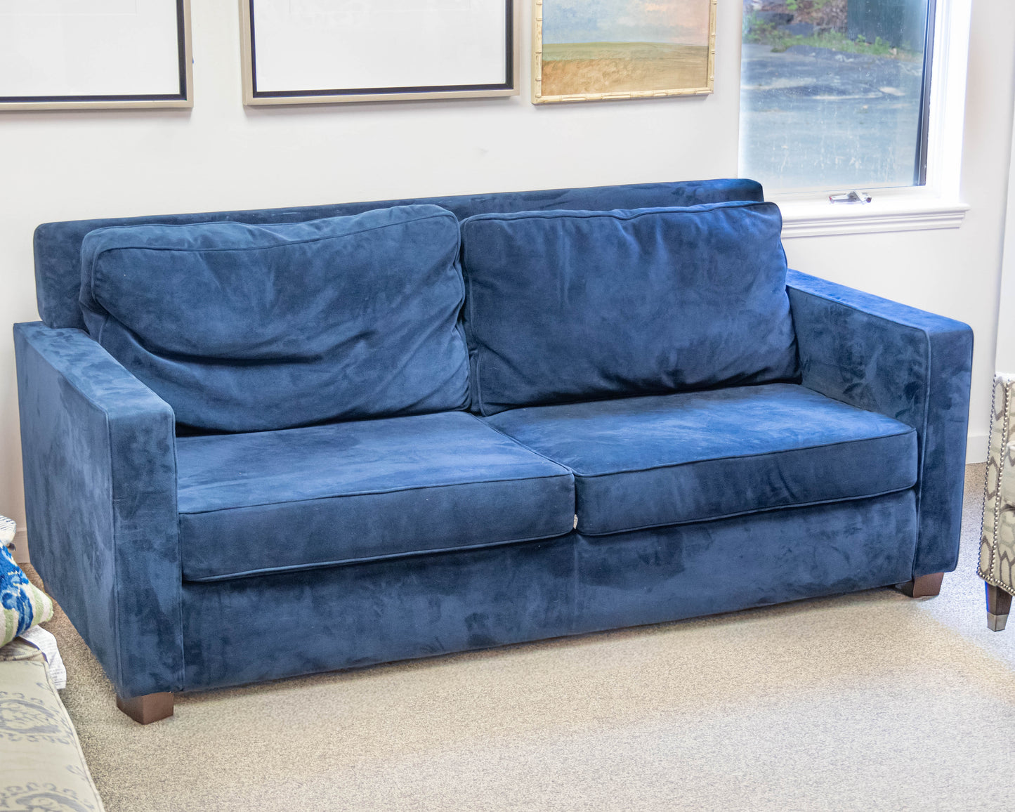 West Elm 76" Track Arm 2-Cushion Blue Velvet Sofa