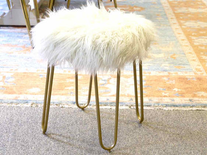 Ivory Faux Fur Stool