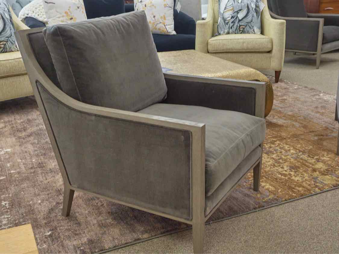 Pair of Restoration Hardware French Contemporary Luxe Track Arm Chairs