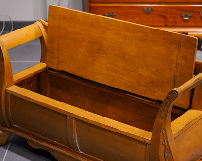 Light Oak Storage Bench With Floral Detail