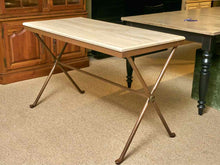 Crate & Barrel Bronze Finish Iron Dining Table with Limestone Top