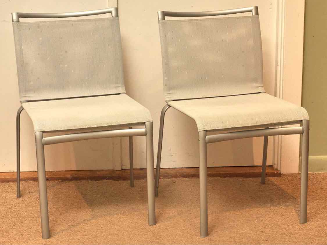 Pair of Grey Coated Finish Dining Chairs with Mesh Fabric