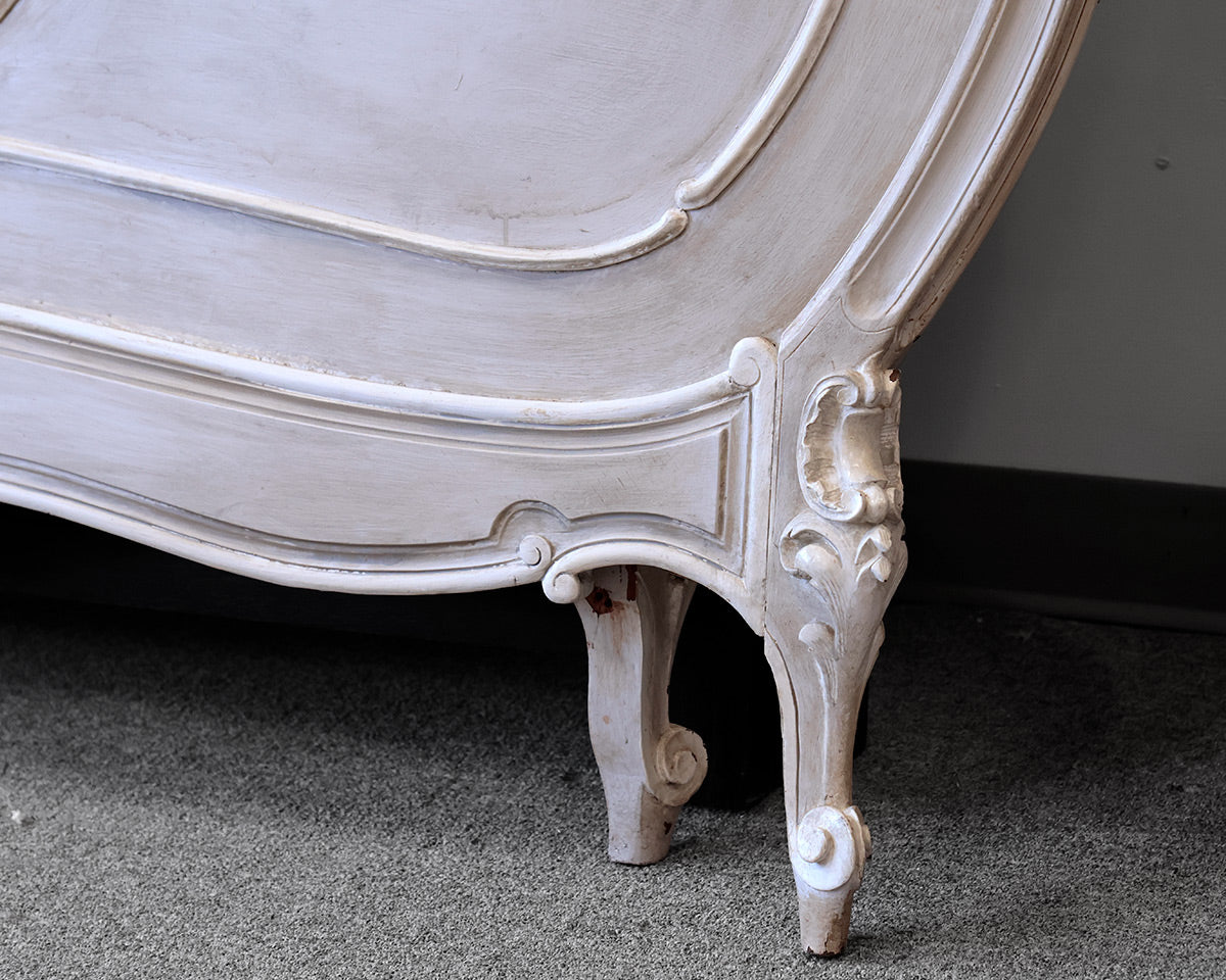 Vintage French Louis XV French Provincial Painted Walnut Queen Bed Frame