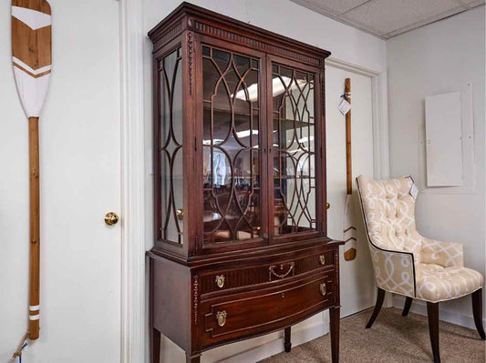 Vintage Mahogany China Cabinet W/ Glass Doors