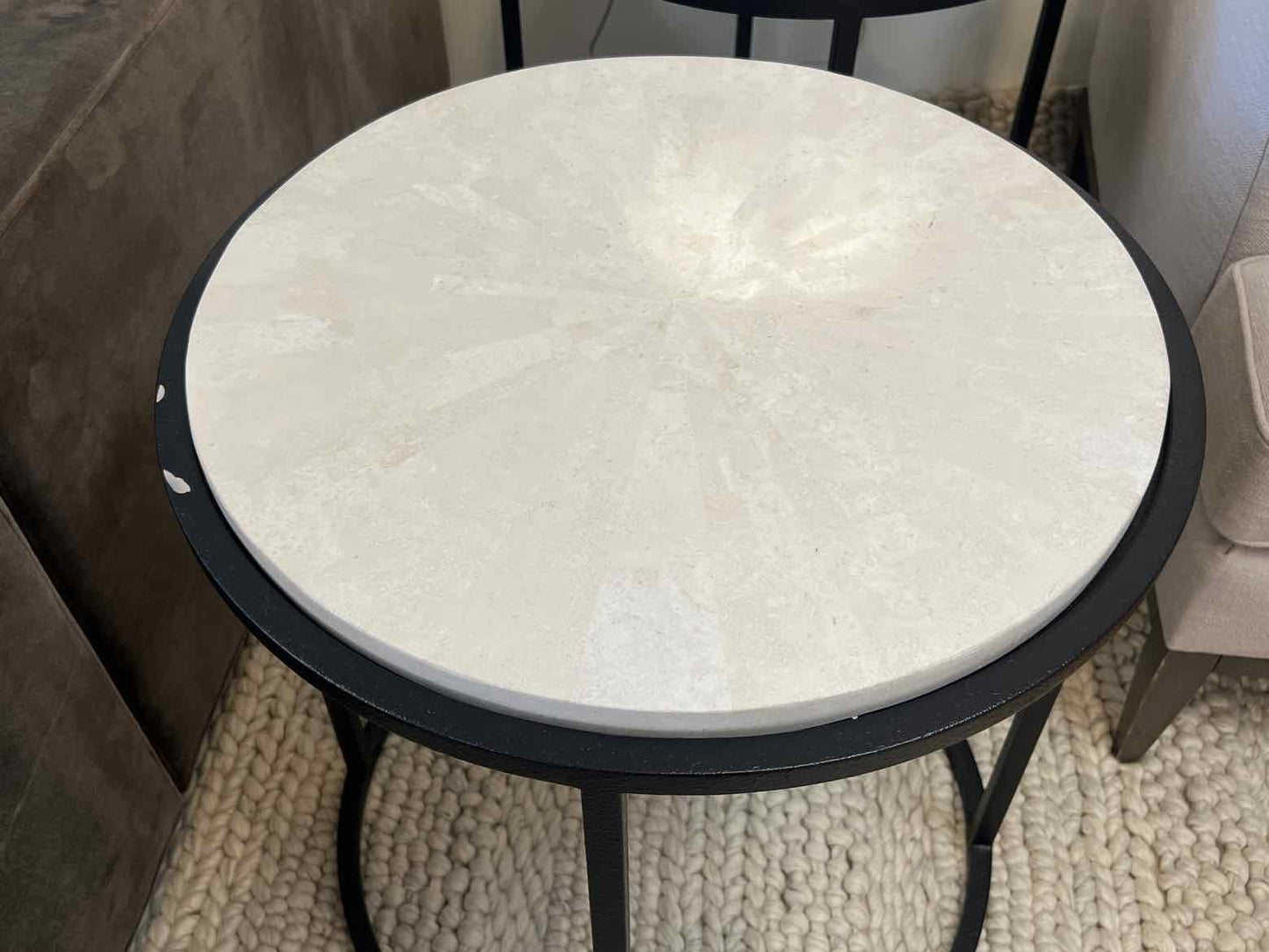 Pair of Black Metal and Stone Side Tables