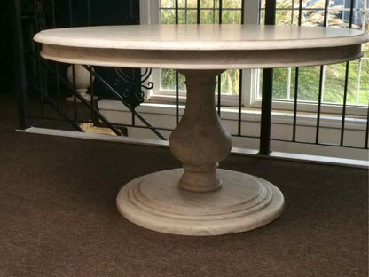 White Driftwood Finish Round  Pedestal Dining Table