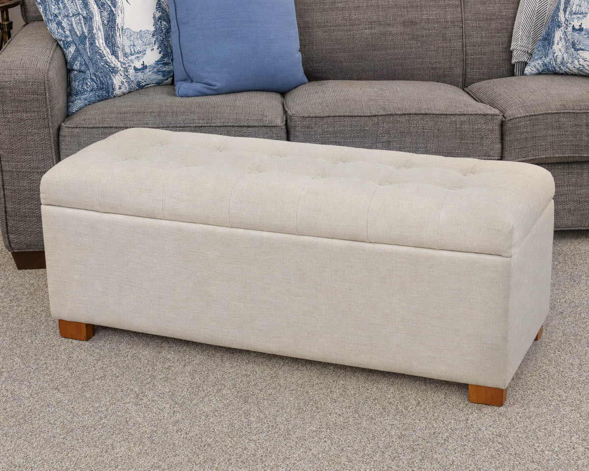 Button Tuffled Storage Ottoman in Ivory