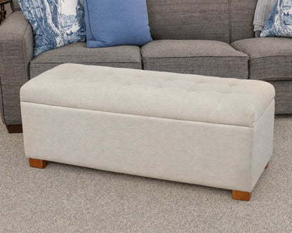 Button Tuffled Storage Ottoman in Ivory