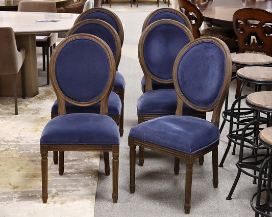 Set of 6 Restoration Hardware Blue Velvet Dining Chairs