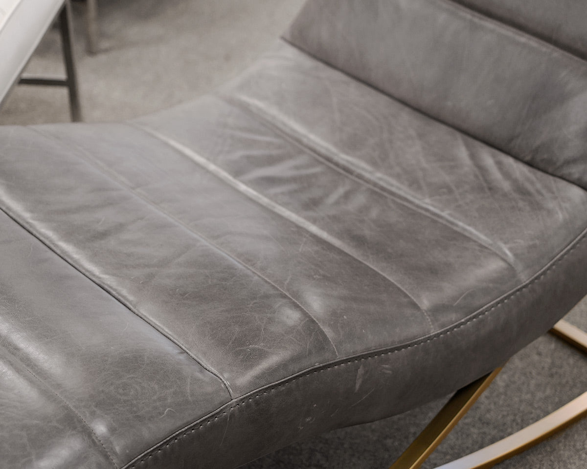 RH "Rene" Gray Leather Chaise