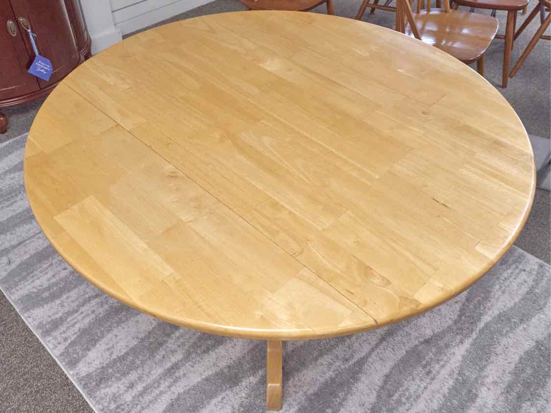 Blonde Wood Pedestal Base Drop Leaf Dining Table