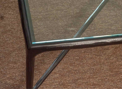 Thaddeus Hand Forged Metal Glass Top Cocktail Table