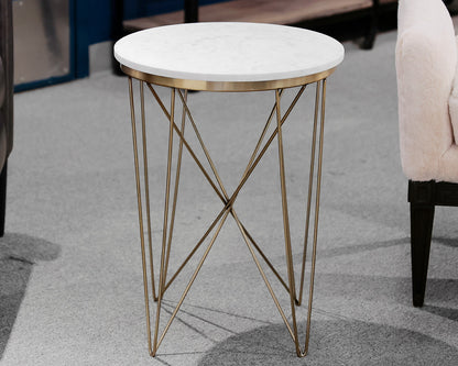 Contemporary Stone Top Metal Base Side Table