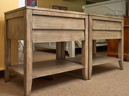 Pair Of Driftwood Finish 1 Drawer & Lower Shelf Nightstands