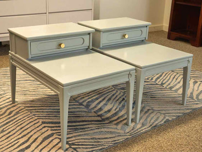 Pair of Mersman Step Side Tables in 'Woodland Flower Blue'