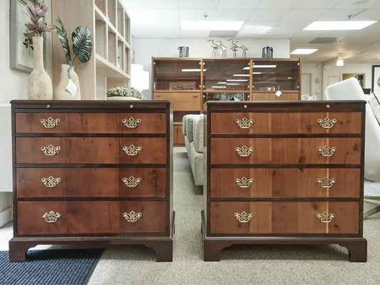 Pair of Two Tone Mahogany Four Draw Chippendale Chests