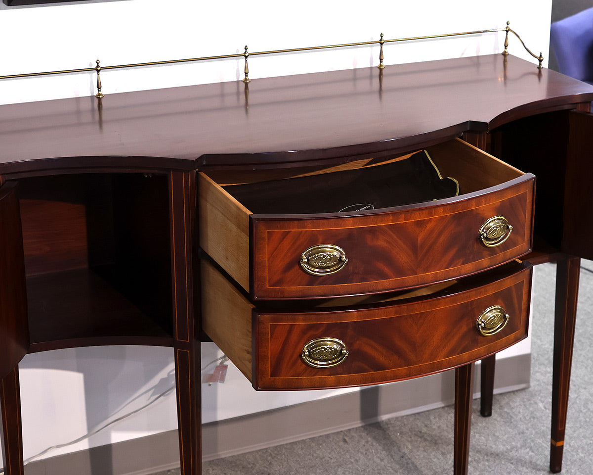 Henkel Harris Inlaid Mahogany Server with Brass Gallery Rail