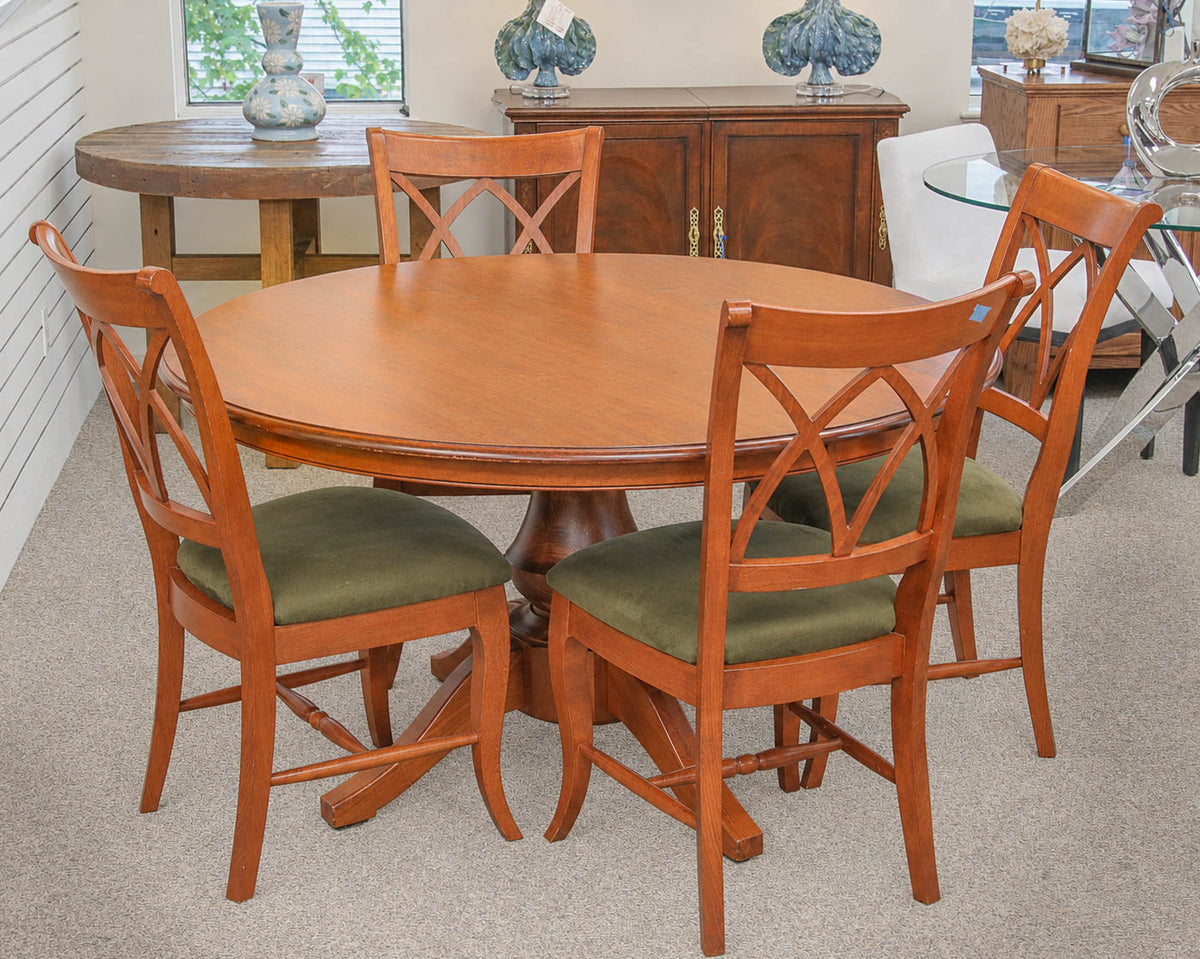 Saloom Pedestal Dining Table and (4) Chair Set in Solid Wood Cherry