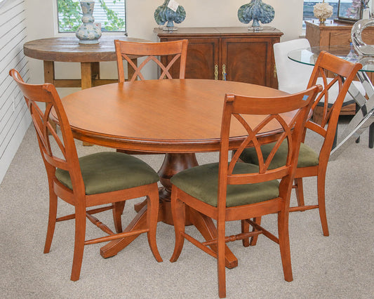 Saloom Pedestal Dining Table and (4) Chair Set in Solid Wood Cherry