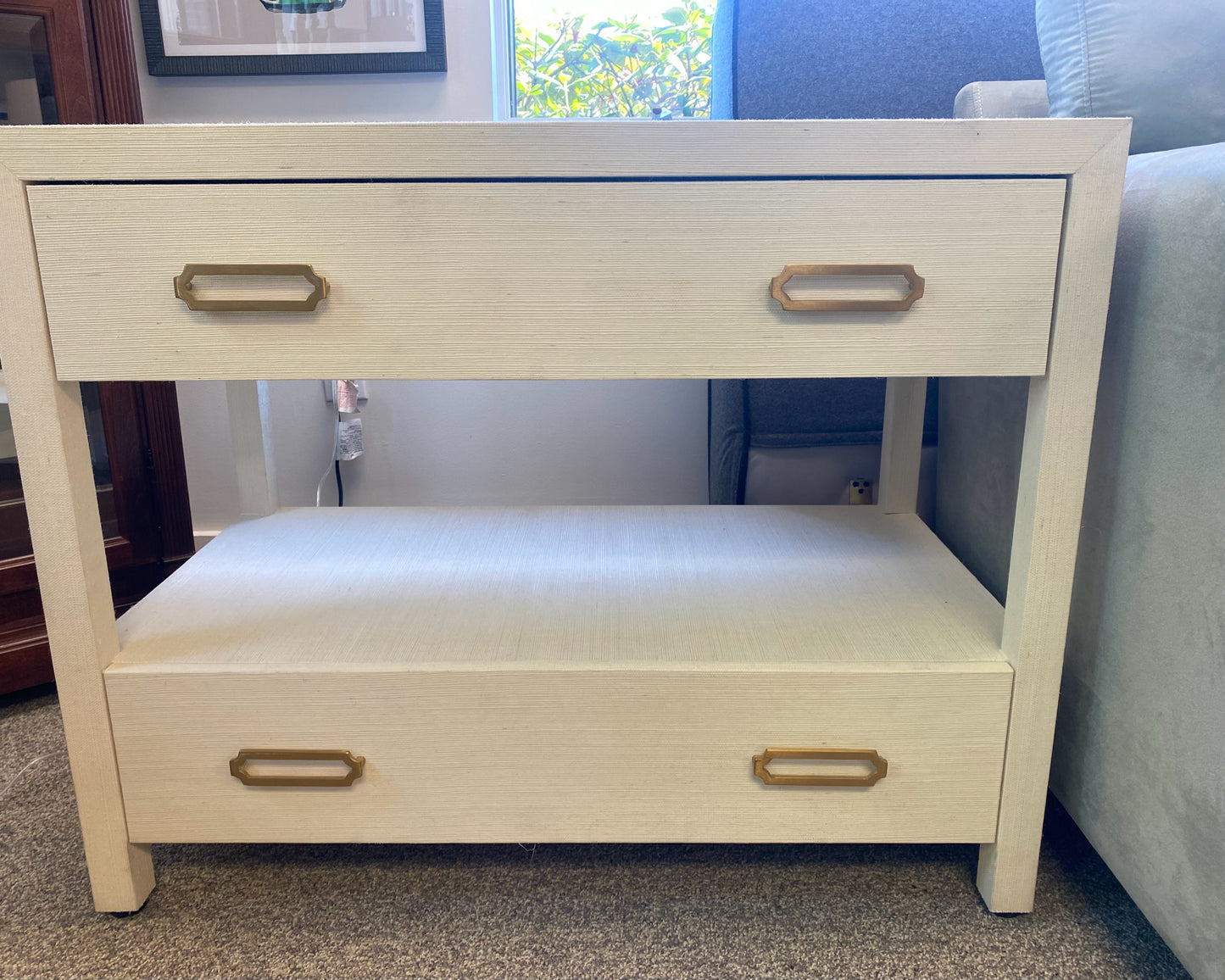 Pair of Mitchell Gold + Bob Williams Grasscloth Nightstands in White Finish