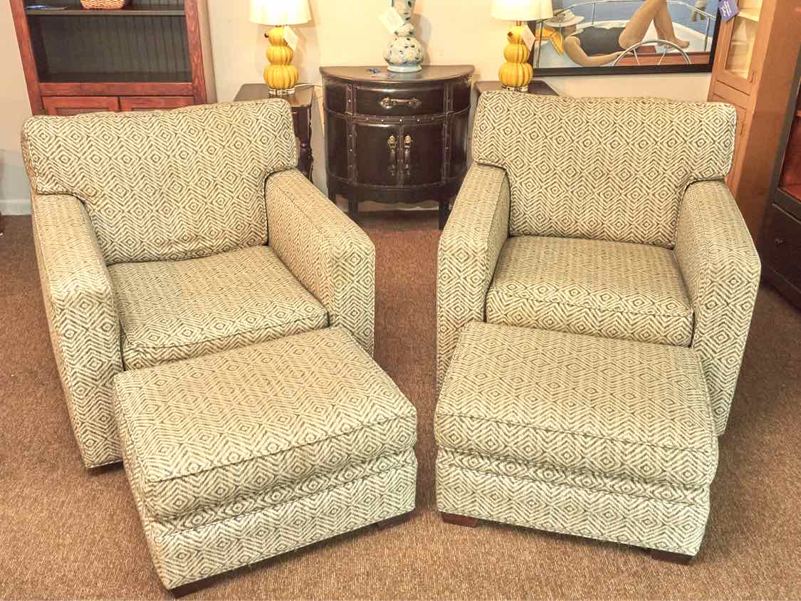 Pair of Boston Interiors Swivel Chairs with Ottomans