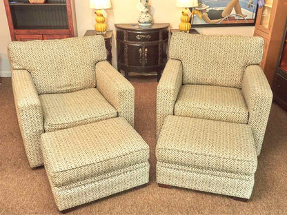 Pair of Boston Interiors Swivel Chairs with Ottomans