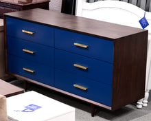 Espresso Wooden Dresser With 6 Navy Drawers