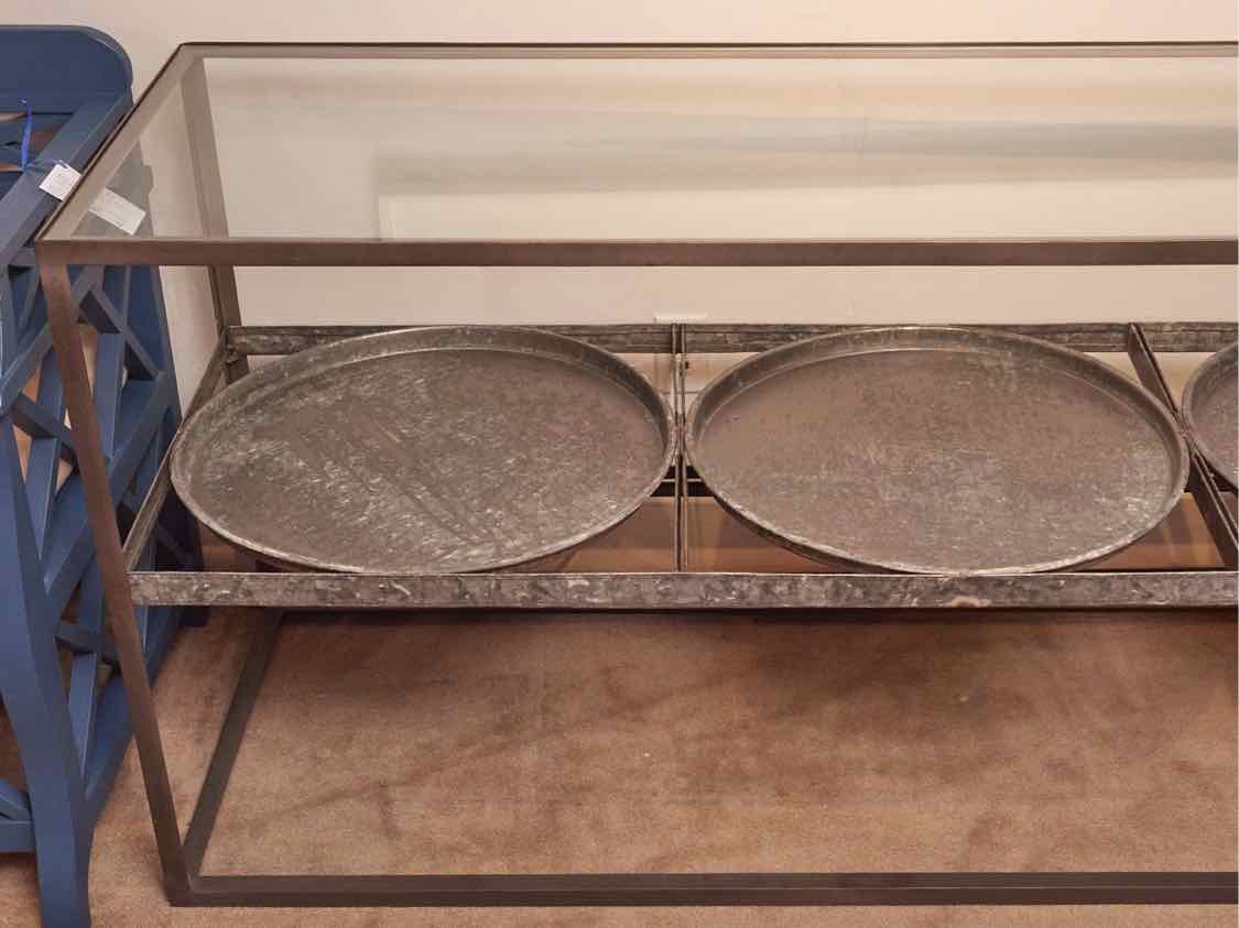American Home Galvanized Metal Console with Glass Top