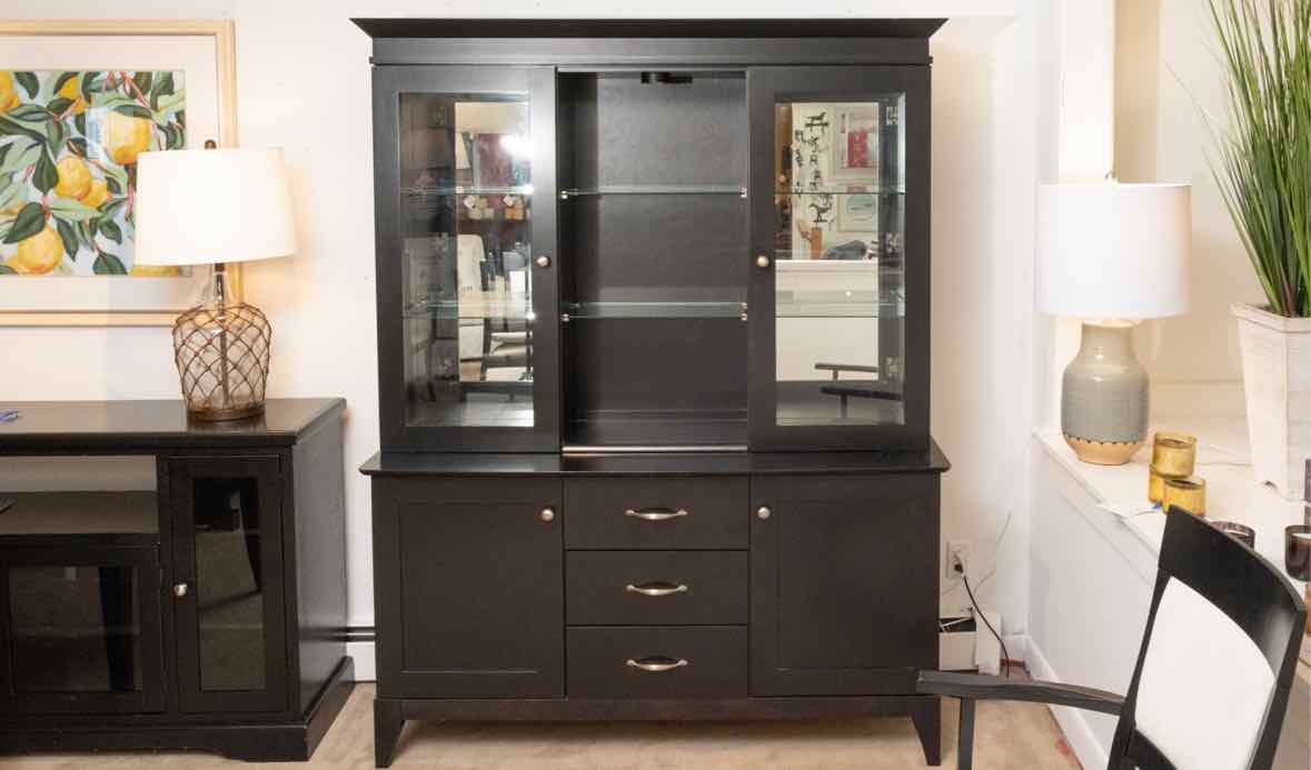 Bermex Wipestain Black Finish 2 Piece China Cabinet with 2 Glass Doors