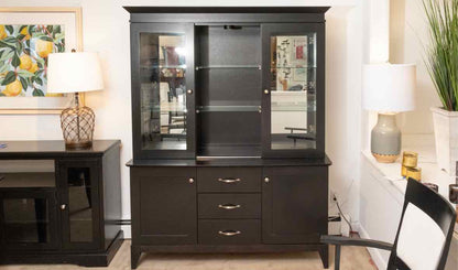 Bermex Wipestain Black Finish 2 Piece China Cabinet with 2 Glass Doors