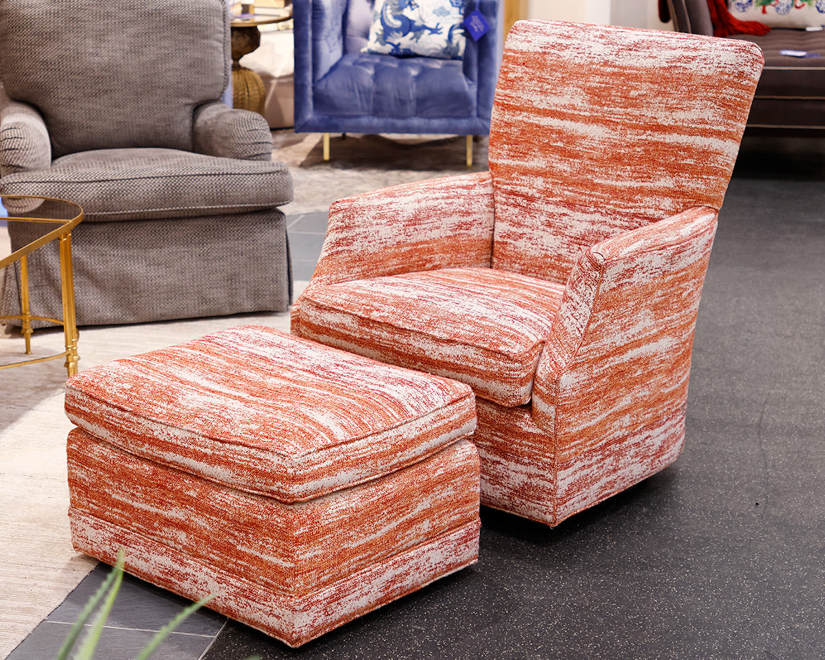 Custom Arhaus Swivel Chair and Ottoman