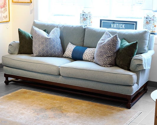 Wellesley Hall Geometric Blue Upholstered Sofa