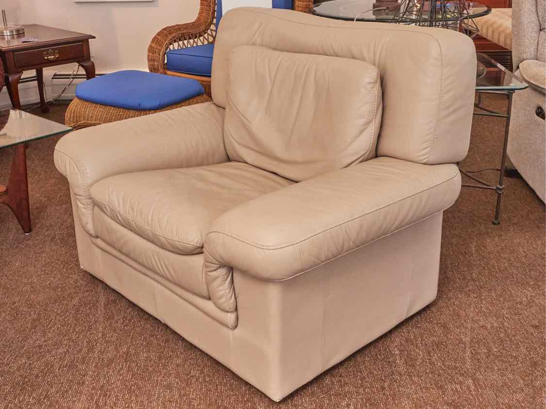 Italian Dove Taupe Bonded Leather Chair and Ottoman