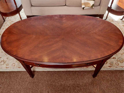 Drexel Heritage Mahogany 1 Drawer  Oval Cocktail Table