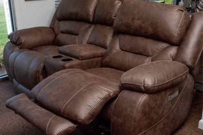 Home Stretch Brown Felt Upholstered Power Reclining Loveseat