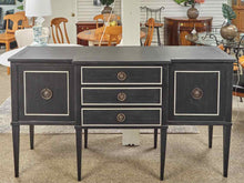 Black Vintage Breakfront Server with Grey Trim and Brass Ring Pulls